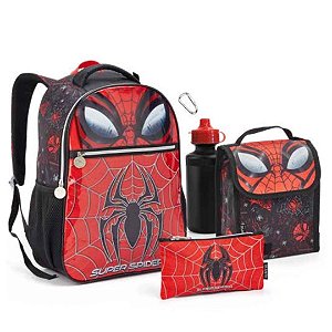 KIT C/4 PCS MOCHILA INFANTIL MASCULINO SUPER SPIDER PRETA