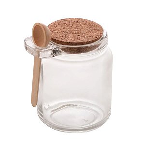 Pote de Vidro com Colher de Bambu e Tampa Rolha 240 ml 8,5x7x10cm