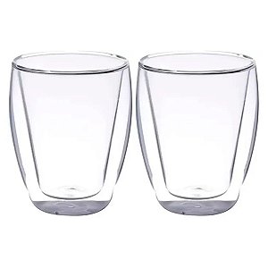 Conjunto Copos Para Chá 260ml Dupla Parede de Vidro Borossilicato Lyor 11x7,4 cm