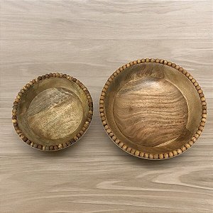 Kit 2 Bowl Decorativo Wood Bolinhas em Madeira Natural 26/20CM