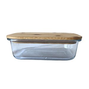 Pote de Vidro Retangular 635 ml com Tampa Hermética de Bambu