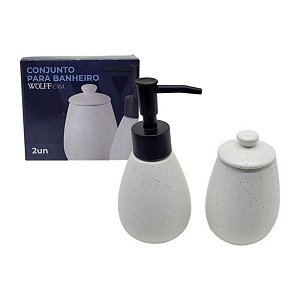 Conjunto para Banheiro com 2 Peças em Cerâmica Granilite Branco 7,5x15,5x13 cm