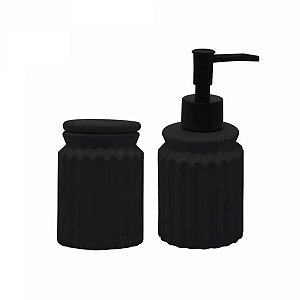 Conjunto 2 Peças para Banheiro de Cerâmica Stripes Preto Lyor 15x12,8x7,8 cm