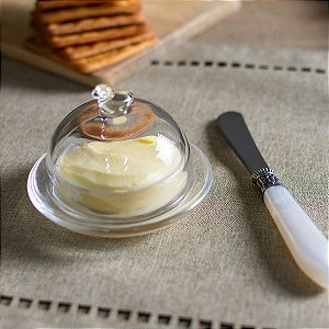 Manteigueira de Cristal de Chumbo com Detalhe de Pássaro 9,5x6,5 cm