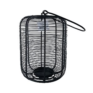 Lanterna Colmeia Preta em Metal com Suporte para Vela 17x39,5cm