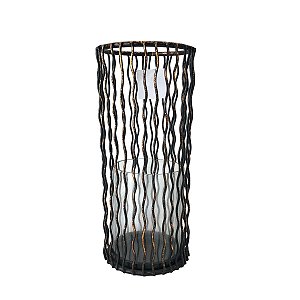 Lanterna Decorativa Porta-Vela Cilindro Aramado Black Cobre Metal 12x28cm