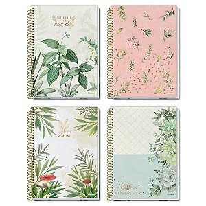 Caderno Universitário 1 Matéria Botanical Sortido 80 Folhas Credeal