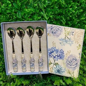 CONJUNTO C/ 4 COLHERES DE SOBREMESA GARDEN BLUE