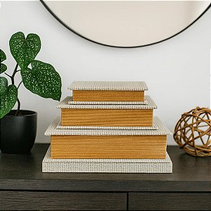KIT C/3 CAIXA LIVRO LUXO C/TEXTURA BEGE 19/24/29CM