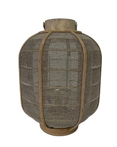 LANTERNA DECOR BAMBU REDONDA NATURAL FIBRA CINZA 49X27CM