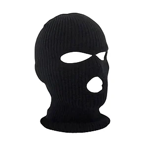Touca Motoqueiro Balaclava com 3 Furos Adulto de Lã Preta 34x18cm