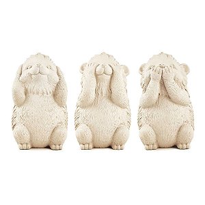 Kit 3 Esculturas Ouriço  Sabedoria Cimento Fendi 11x7 cm