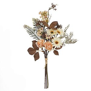 Buquê Margarida Misto Ramalhete com Fita x5 Creme Outono 35 cm