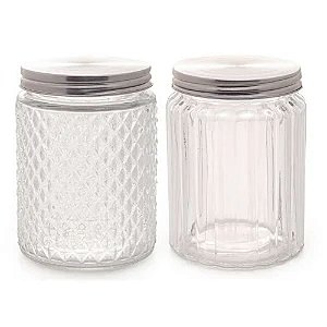 Pote de Vidro com Tampa Inox Lapidado 500 ml Sortido