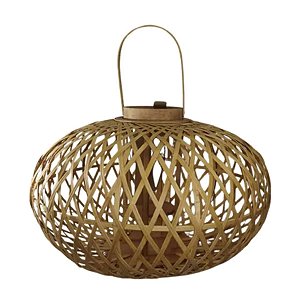 Lanterna Luminária Vela Boho Rattan 26cm Natural com Alça