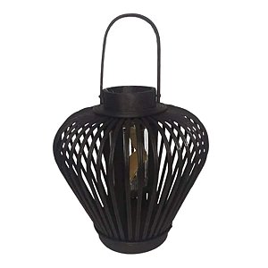 Lanterna Luminária Vela Boho Rattan 23cm Black Preto C/Alça