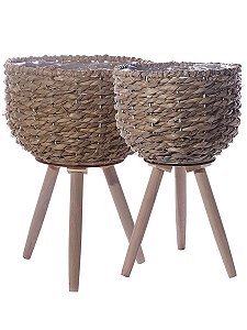 Kit Cachepô Palha com Pé 2 Pçs sendo 26x43cm e 42,5x30cm