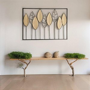 Painel Art Designer Folhas Metal 100X70cm