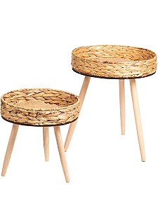 Kit com 2 Mesa de Canto Madeira Fibra Natural 30X29cm/35X40cm