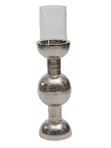 Coluna Porta Vela Metal Polido Martelado com Cúpula de Vidro 75X26cm
