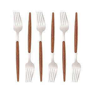 Conjunto 6 Garfos Inox Opera Orgânico com Cabo Madeira 22cm