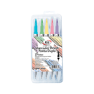Marcador Brush Ponta Dupla Pastel 5 Cores no Estojo