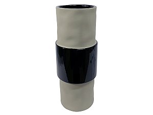Vaso de Cerâmica Stone Cinza Faixa Preta Md