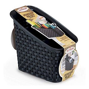 Organizador Multiuso Rattan 3 Divisórias Preto