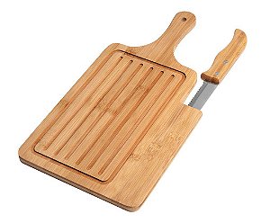 Tabua de Corte em Bambu com Faca 40X21X2cm
