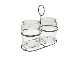Porta Talheres Vidro Duplo Elegant Metal Preto 22,