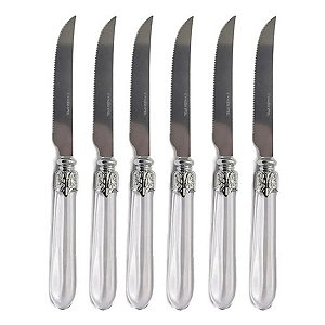 Conjunto 6 Facas de Churrasco Aço Inox Cabo Plástico Destiny Transparente