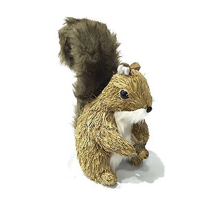 Enfeite Natalino Esquilo de Palha em Pé 25cm