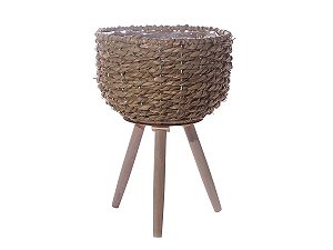 Kit 2 Cachepô em Palha com Pés de Madeira - 42,5x30cm