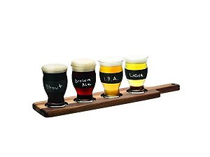 Jogo de 04 Copos para Degustação de Cervejas Revival com Tábua para Servir - 150ml