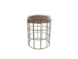 Puff Banqueta de Veludo Rosa com Estrutura de Metal Dourado 42X33cm