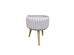 Cachepot Resina com Pé e Madeira Branco 32X38cm