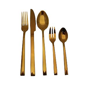 Faqueiro Luxo Elemental Dourado com 20 Peças em Aço Inox