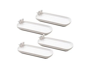 Conjunto com 4 Petisqueiras de Porcelana Birds 15,5cm X 7cm X 3cm