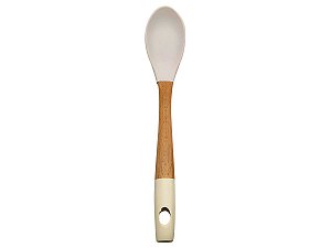 Colher Culinária Silicone Cabo Bambu 32cm Branco