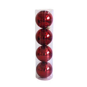 BOLA PEROLADA TUBO C/4 UND VERMELHO 10CM