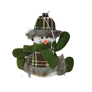 ENFEITE NATALINO BONECO NEVE PELUCIA XADREZ VERDE 16CM