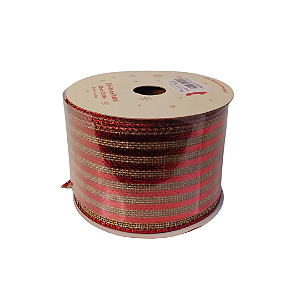 FITA ARAMADA 63MMX9,14M TECIDO DOURADO LISTRA VERMELHO