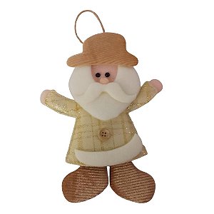 ENFEITE NATALINO PAPAI NOEL LUXO NUDE/BEGE P/ PENDURAR 17CM