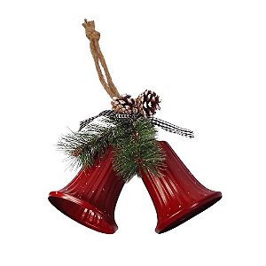 ENFEITE NATALINO 2 SINOS GARDEN METAL VERMELHO C/ PINHA 25X11,5X20CM