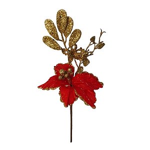 FLOR NATALINA BICO DE PAPAGAIO C/ COMPLEMENTO 36CM VERM/DOUR