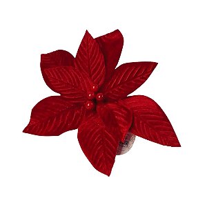 FLOR NATALINA POINSETIA VELUDO VERMELHO 20CM