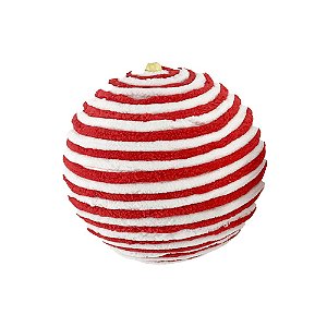 BOLA NATALINA 15CM LISTRAS CAMURCA BRANCO/VERMELHO