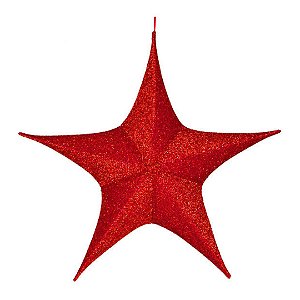 ENFEITE NATALINO ESTRELA LUREX BASICO METALIZADO 80CM VERMELHO