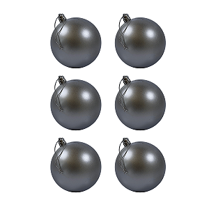 BOLA NATALINA 8CM FOSCO PRATA COM 6 UN