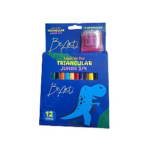LAPIS 3/4 JUMBO TRIANGULAR C/ 12 CORES E APONTADOR